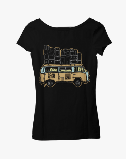 Una camiseta negra con la imagen de un autobús.