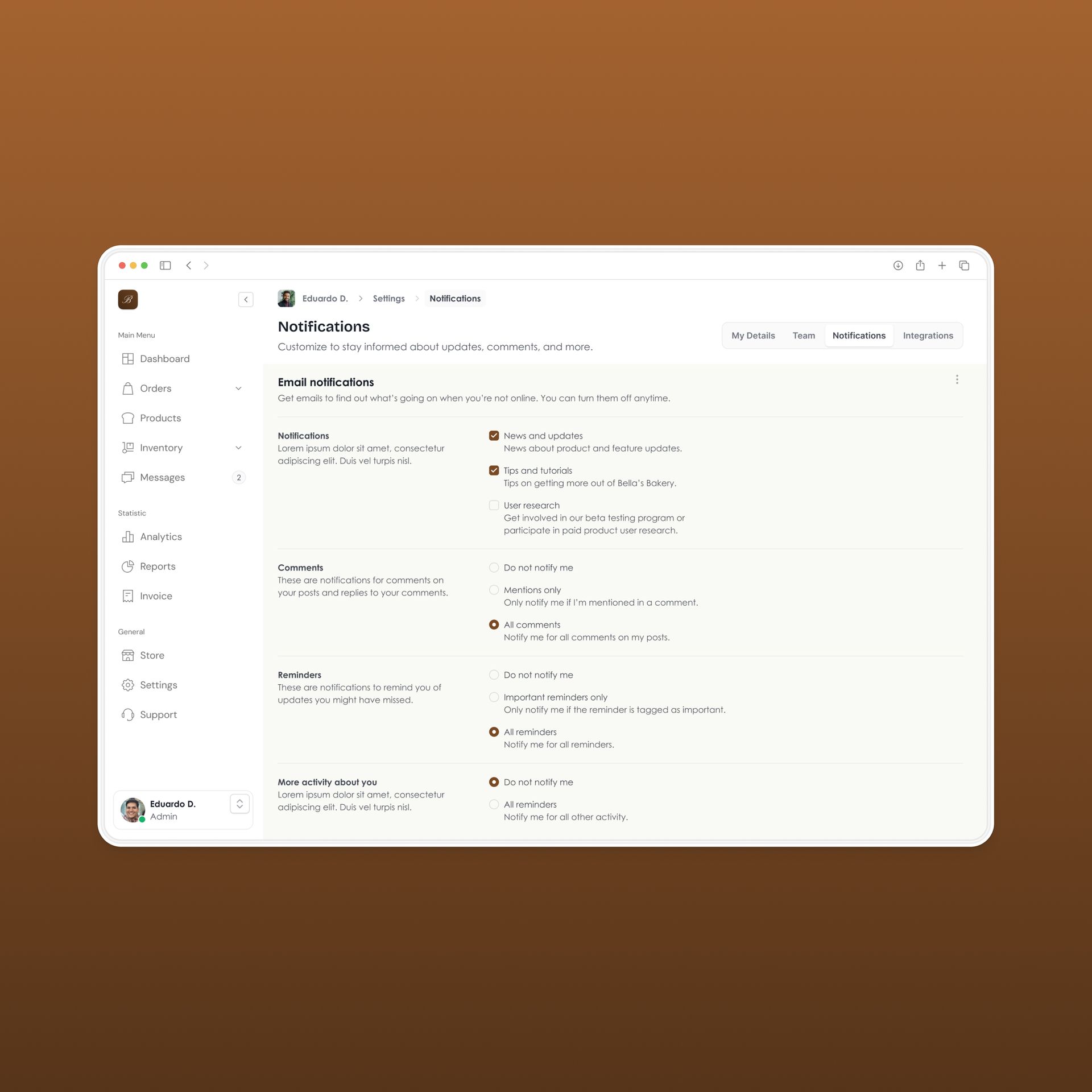 Screenshot of a digital workspace with notes and lists, in a brown and white theme.