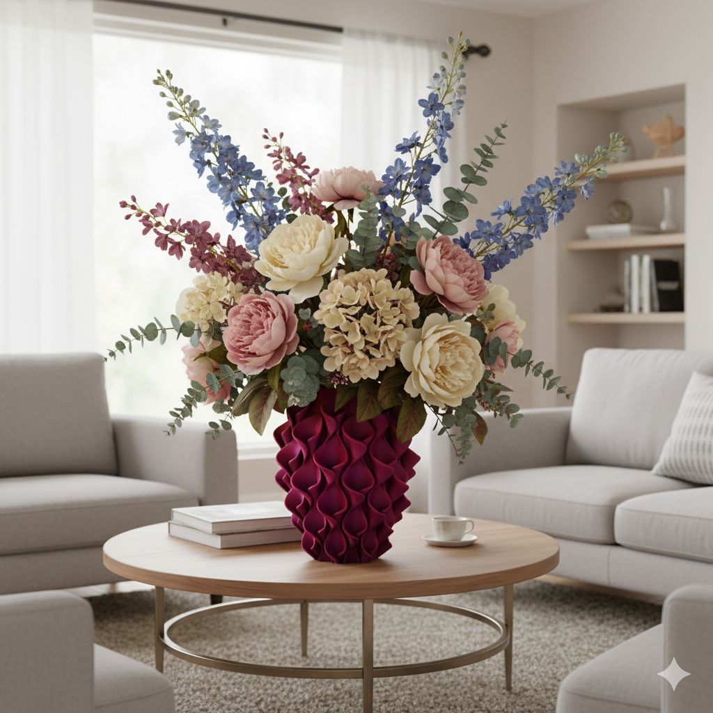 Droog/ zijdebloemenvaas Florea 25cm hoog MATTE kleuren - 3D geprint - trend - modern