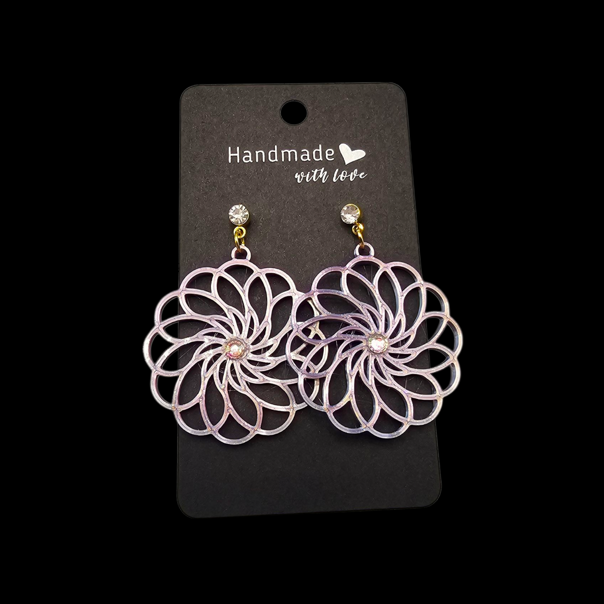 Handgemaakte bloem oorbellen – 3D-geprint op glitterplaat – lichtgewicht en sprankelend design