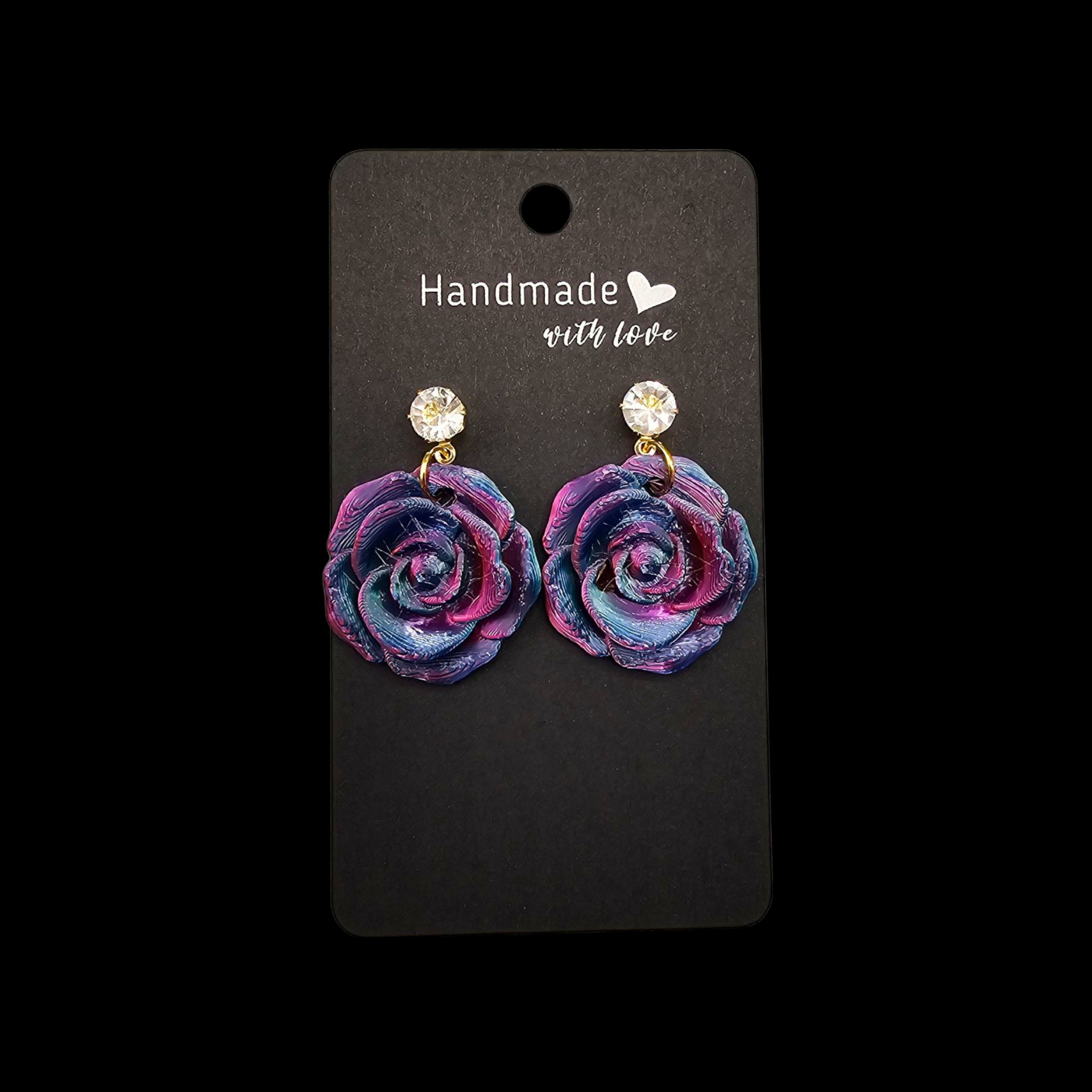 Handgemaakte rozen oorbellen – 3D-geprint met meerkleurig filament – keuze uit zilver of goud steker