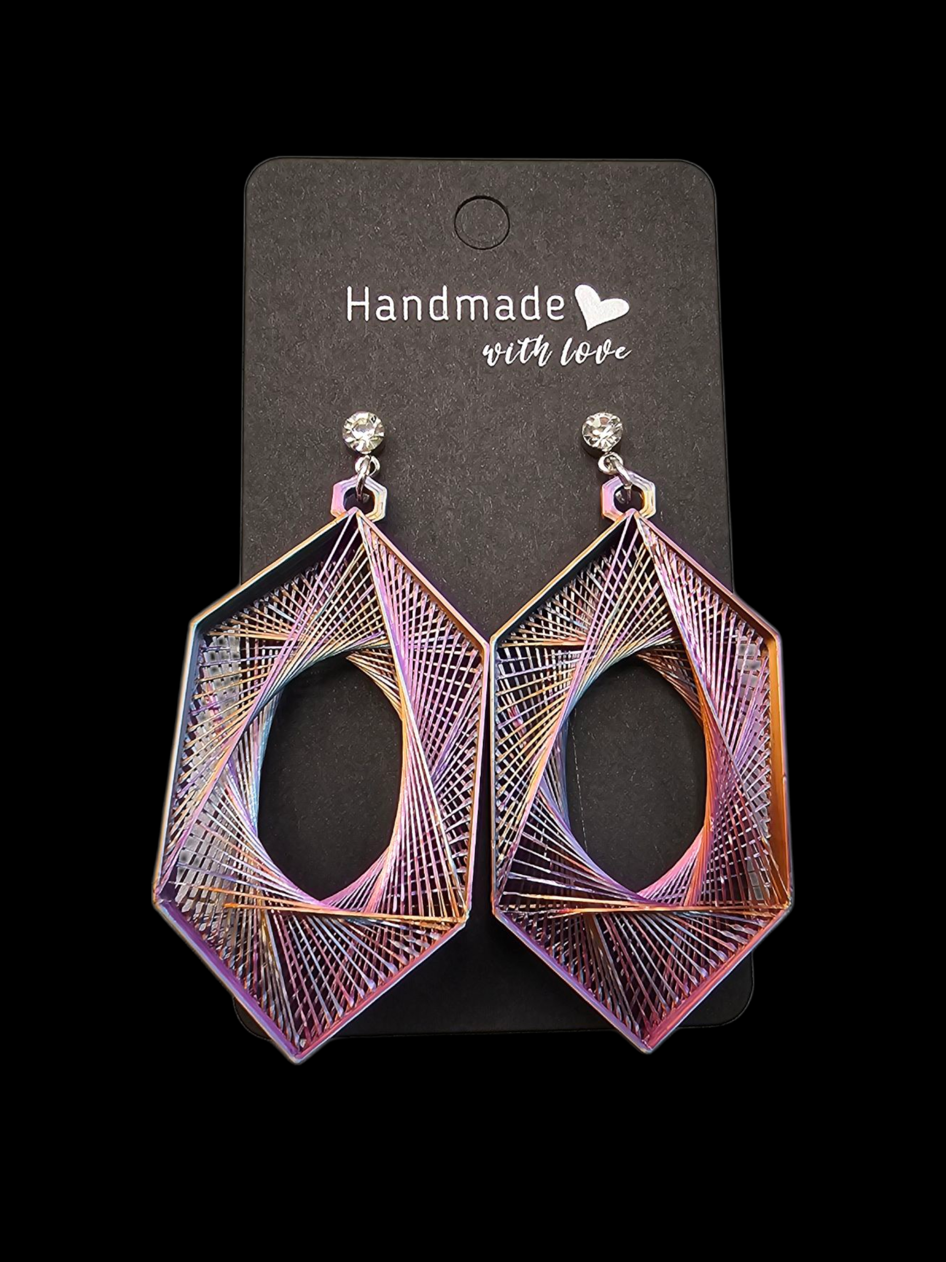 3D-geprinte geometrische oorbellen – handgemaakt met meerkleurig filament – uniek kleurverloop