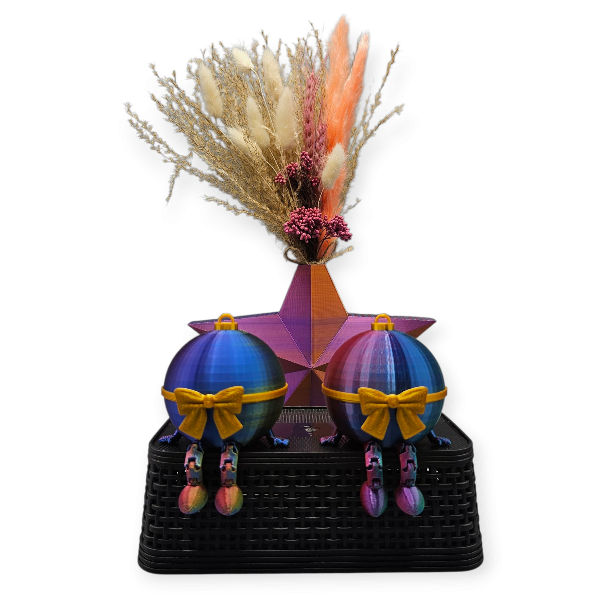 3D-geprinte Kerstbal met Beentjes en Strik - grappig - meerkleurig - uniek