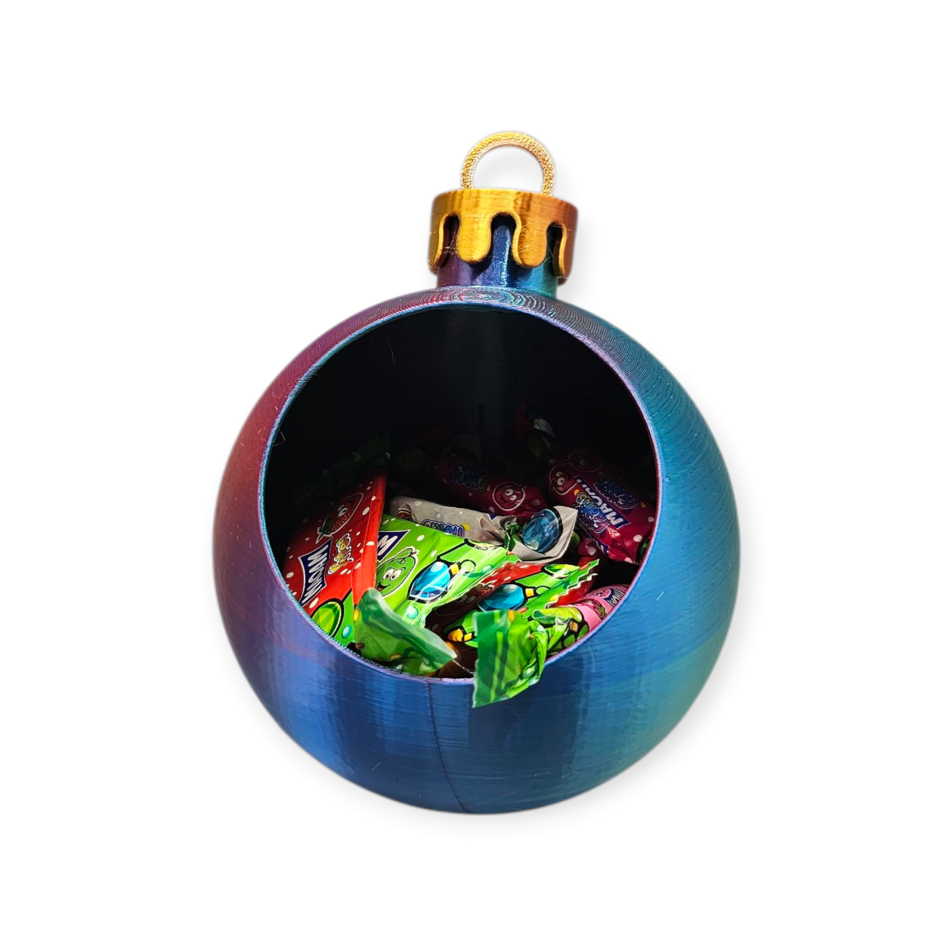 3D-geprinte Gladde Kerstbal met Opbergruimte – Unieke multicolor kerstdecoratie