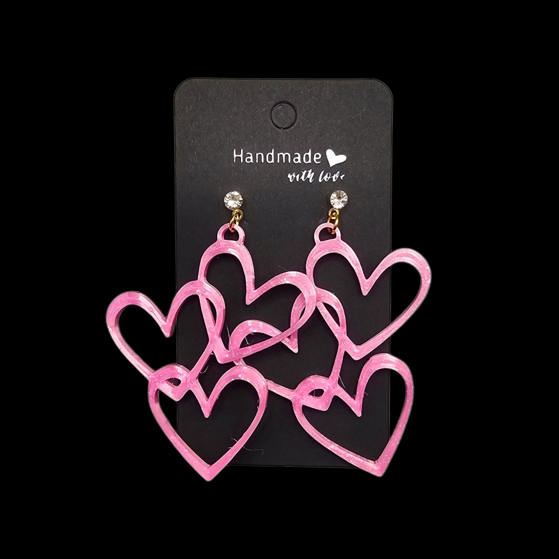 3D-geprinte hart oorbellen – handgemaakt op glitterplaat – lichtgewicht en speels design