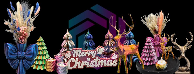 Opstelling van vazen en hondenbeeldjes, met bloemen en strikvormige vazen, op een donkere achtergrond.