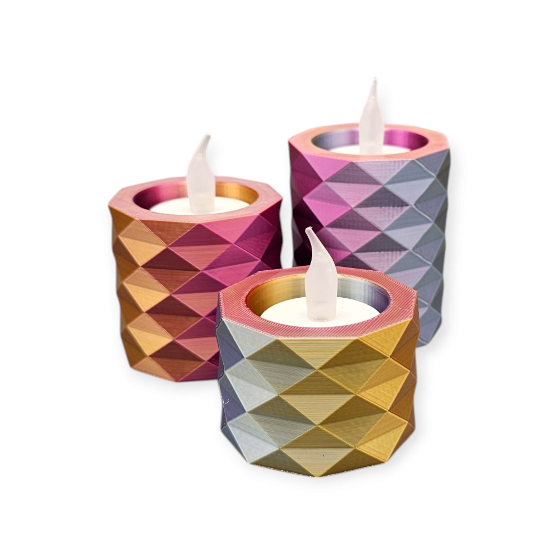 Set van 3 3D-geprinte waxinelichthouders met LED lichtjes – moderne sfeerverlichting (niet geschikt tegen hitte)