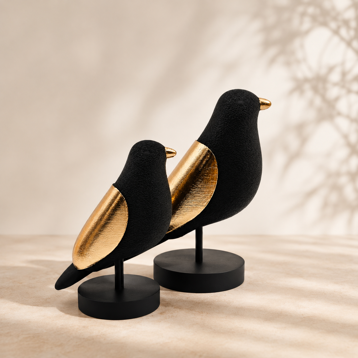 Luxury Layerzz – Luxury Birds | zwart & Champagne Goud - minimalistisch - Japandi Style - 3 maten