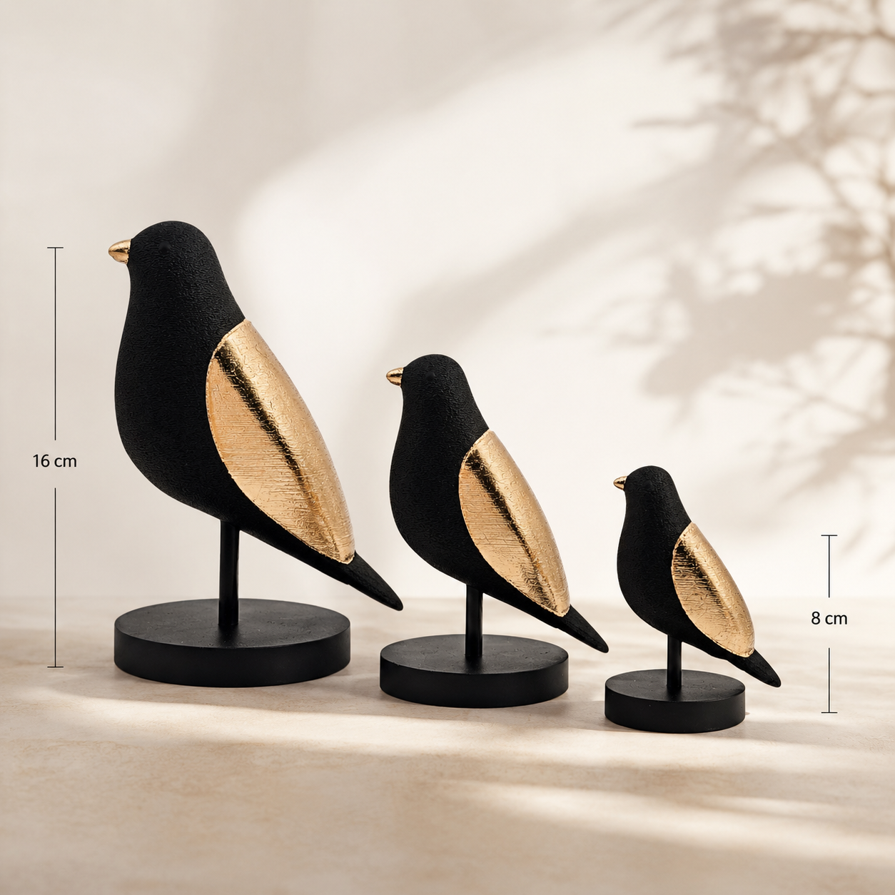 Luxury Layerzz – Luxury Birds | zwart & Champagne Goud - minimalistisch - Japandi Style - 3 maten