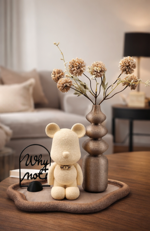 Complete Woondecoratie Set — Japandi Bear Charm - handgemaakt - 3d print - uniek - cadeau