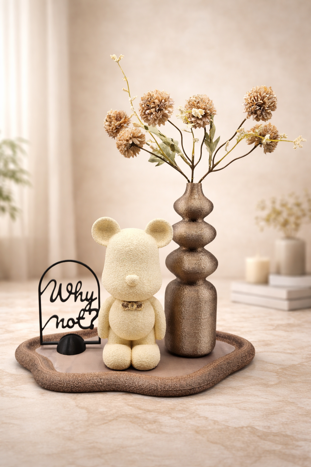 Complete Woondecoratie Set — Japandi Bear Charm - handgemaakt - 3d print - uniek - cadeau