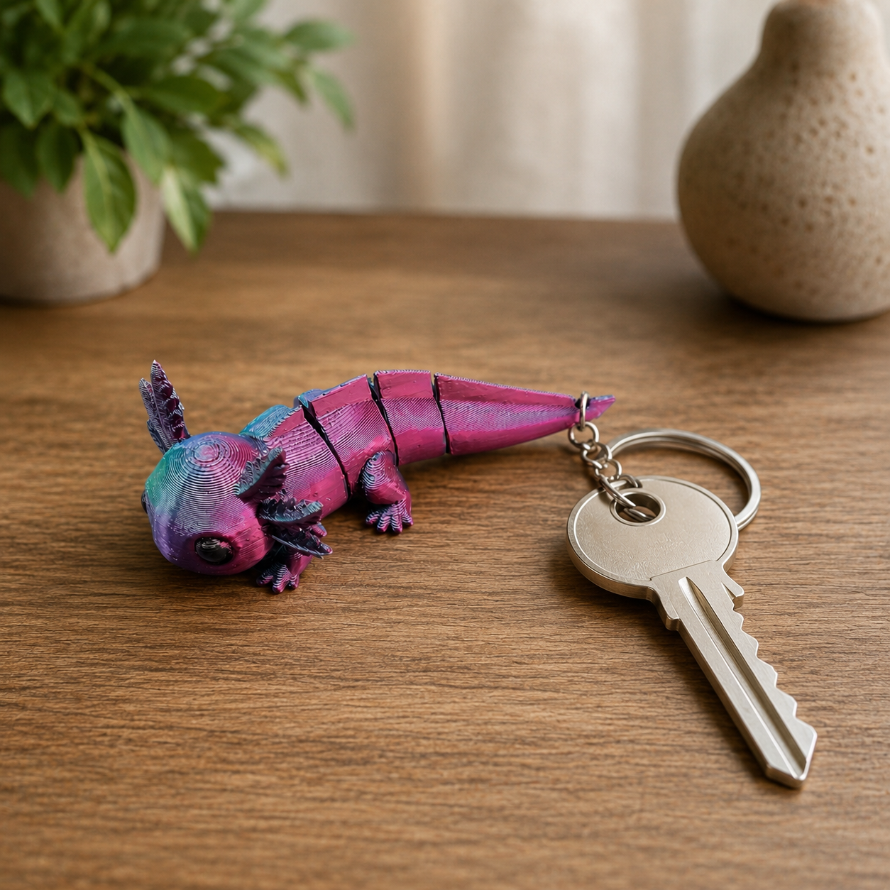 Flexi Axolotl Sleutelhanger - trendy - meerkleurig - 3D geprint - duurzaam