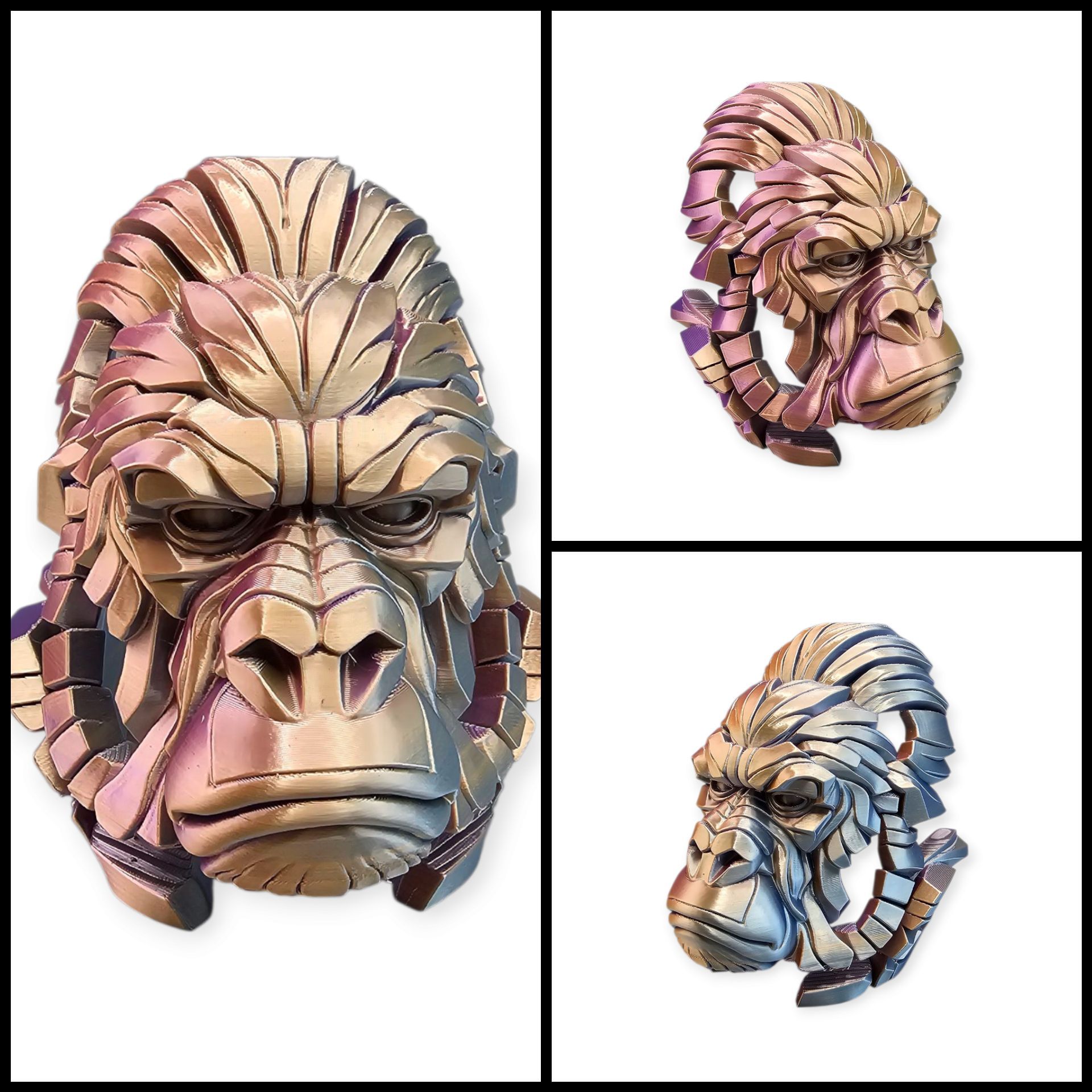 Gorilla kop – 3D-geprint beeld in multicolor filament | Moderne decoratie of sculptuur