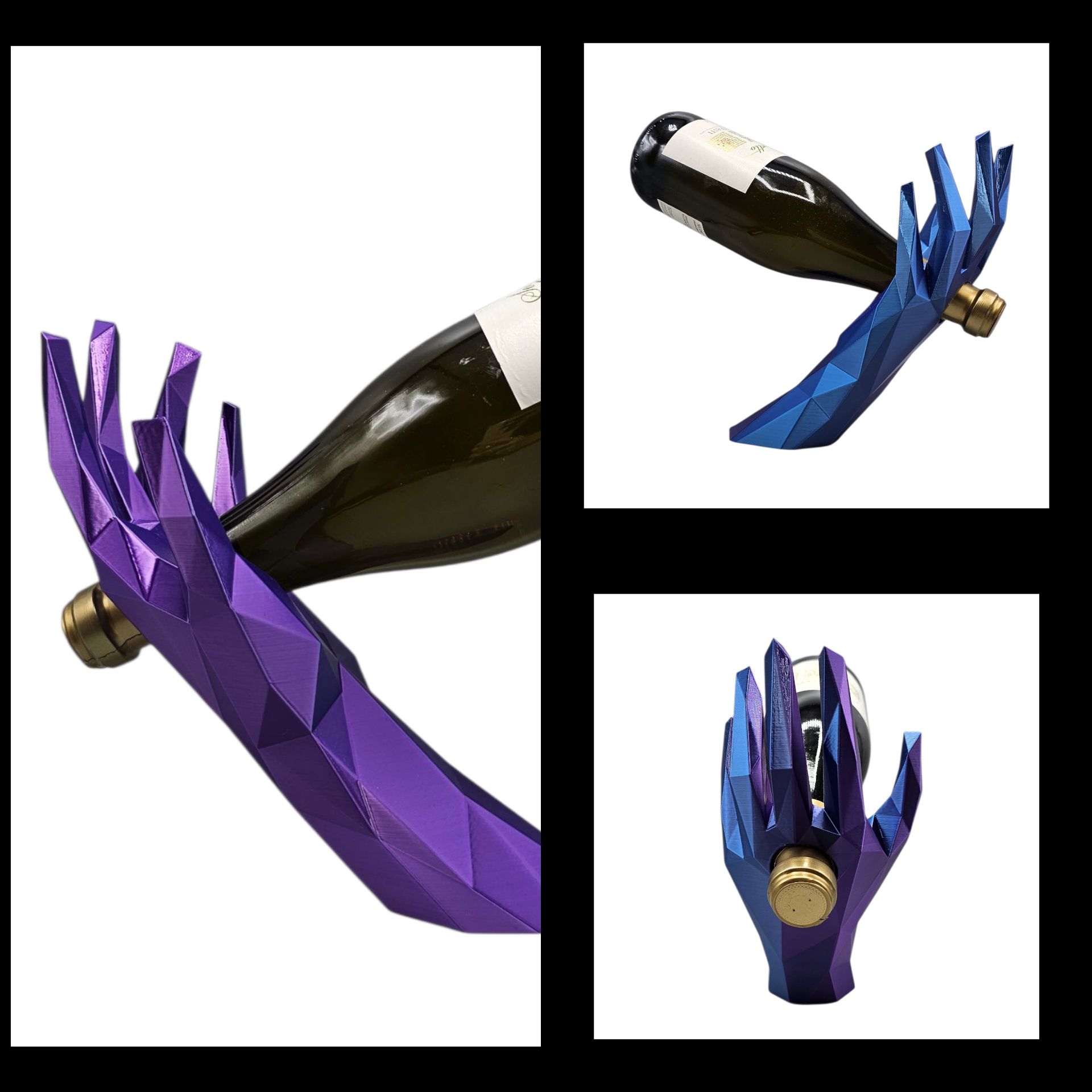 Wijnfleshouder - hand - geometrisch - decoratie - blikvanger