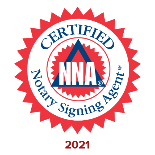 Certified Notary Signing Agent seal. Red and white with