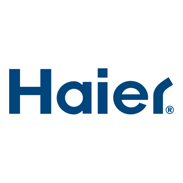 Logo Haier in testo blu.