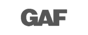 A black and white logo for gaf on a white background.