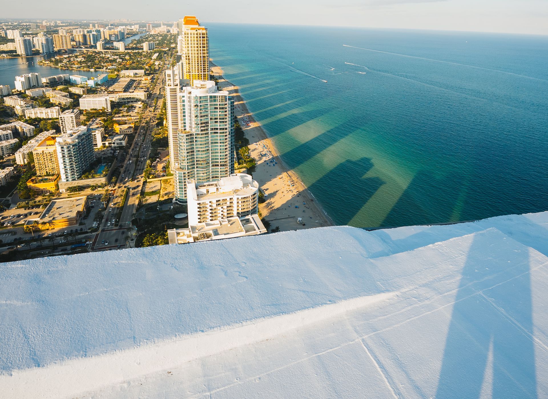 An aerial view of the roof of a building
