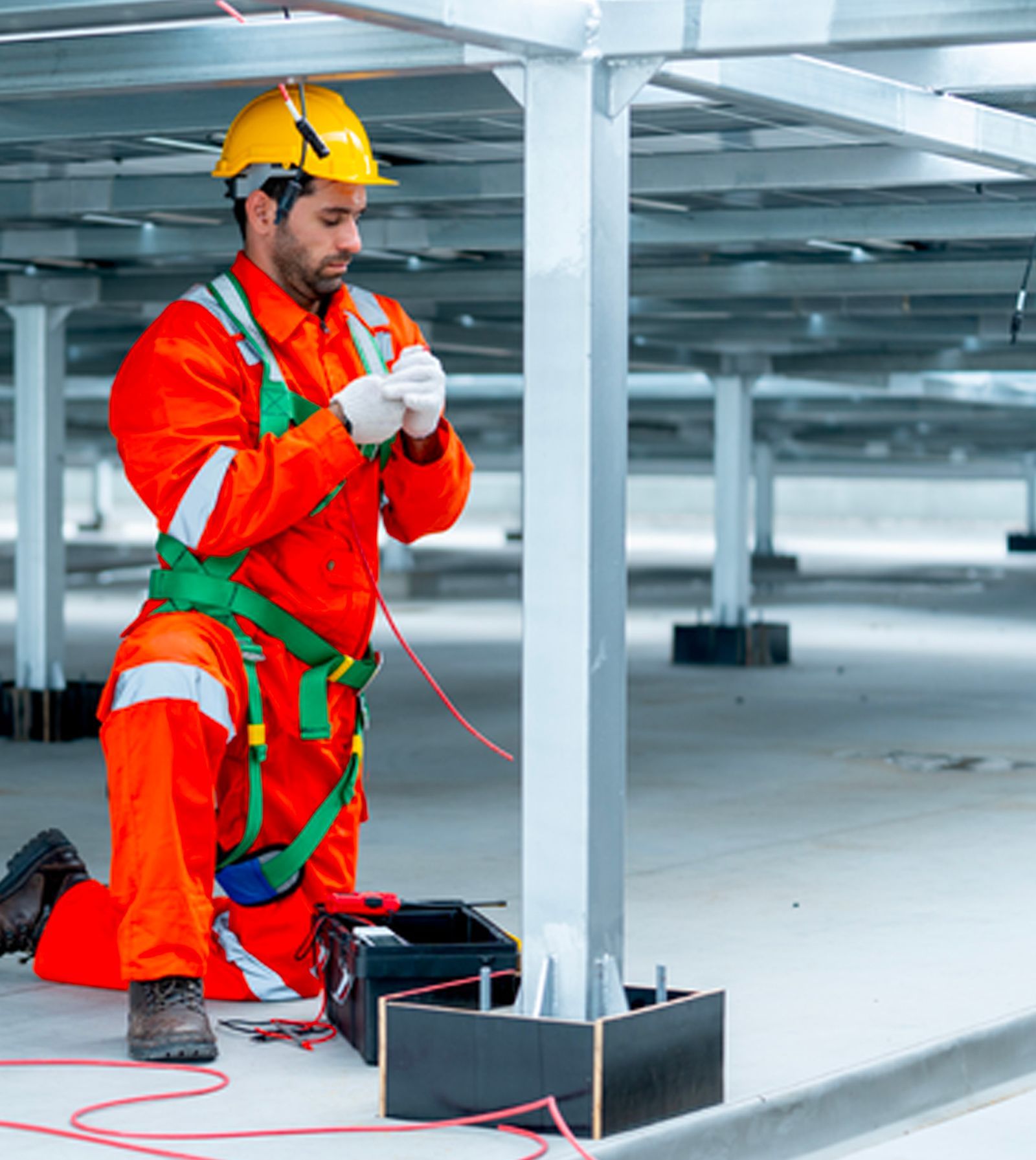 An aerial view of the roof of a building