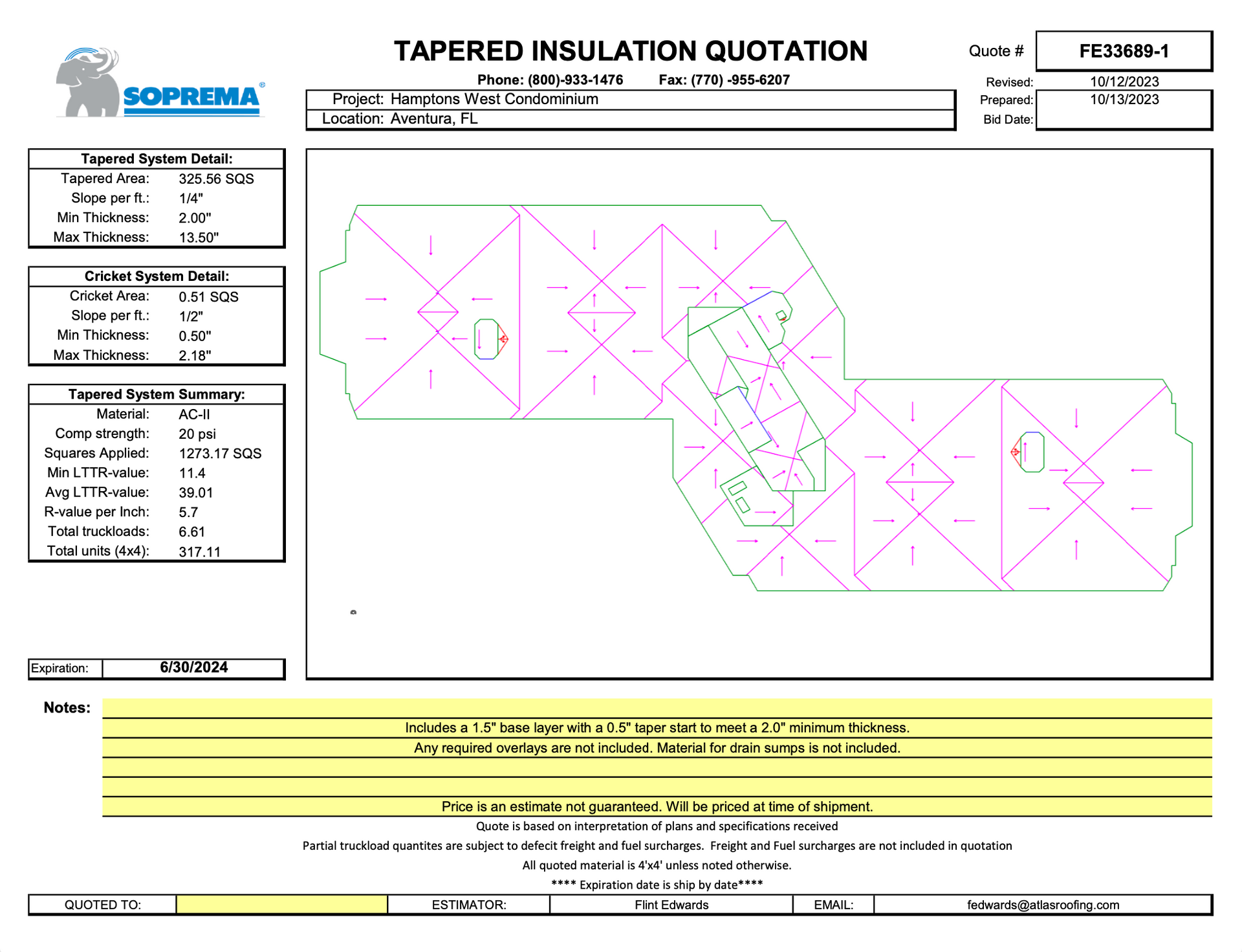 A drawing of a tapered insulation quotation