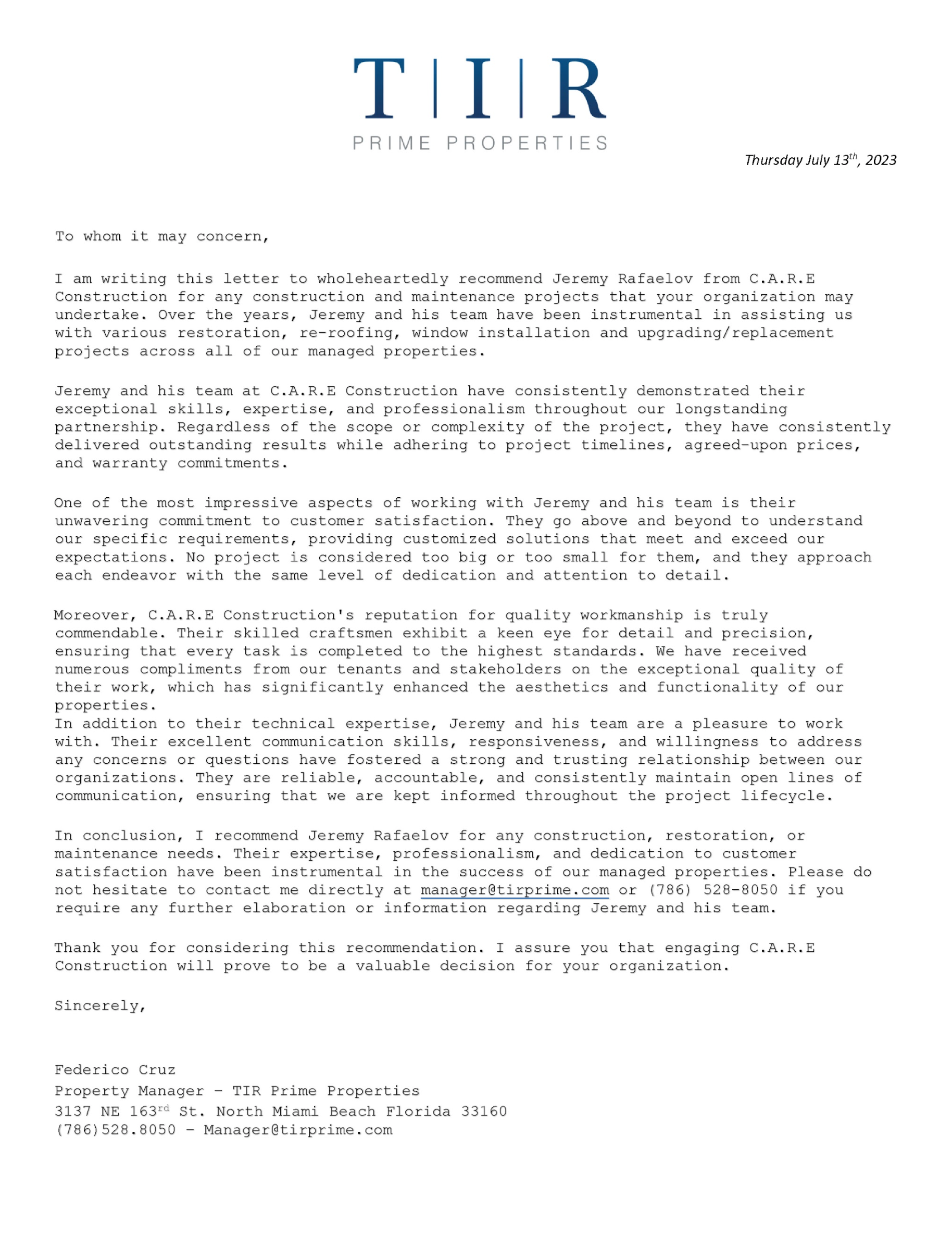 A letter with the word tir on it