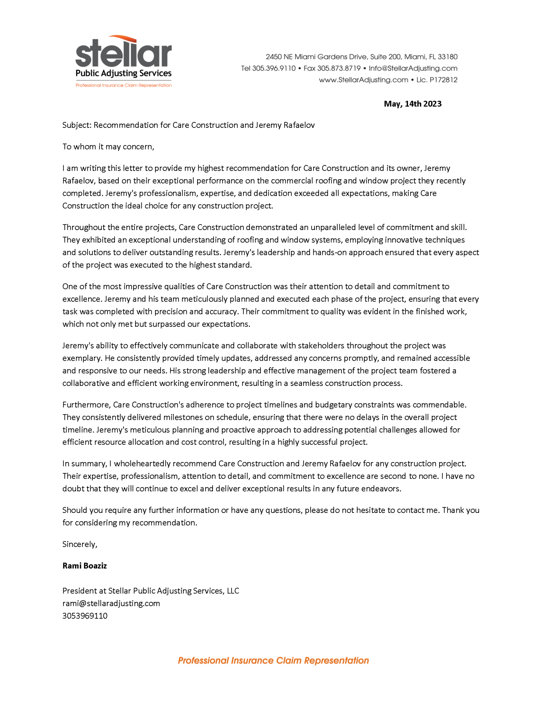 A black and white letterhead for a company called stellar.