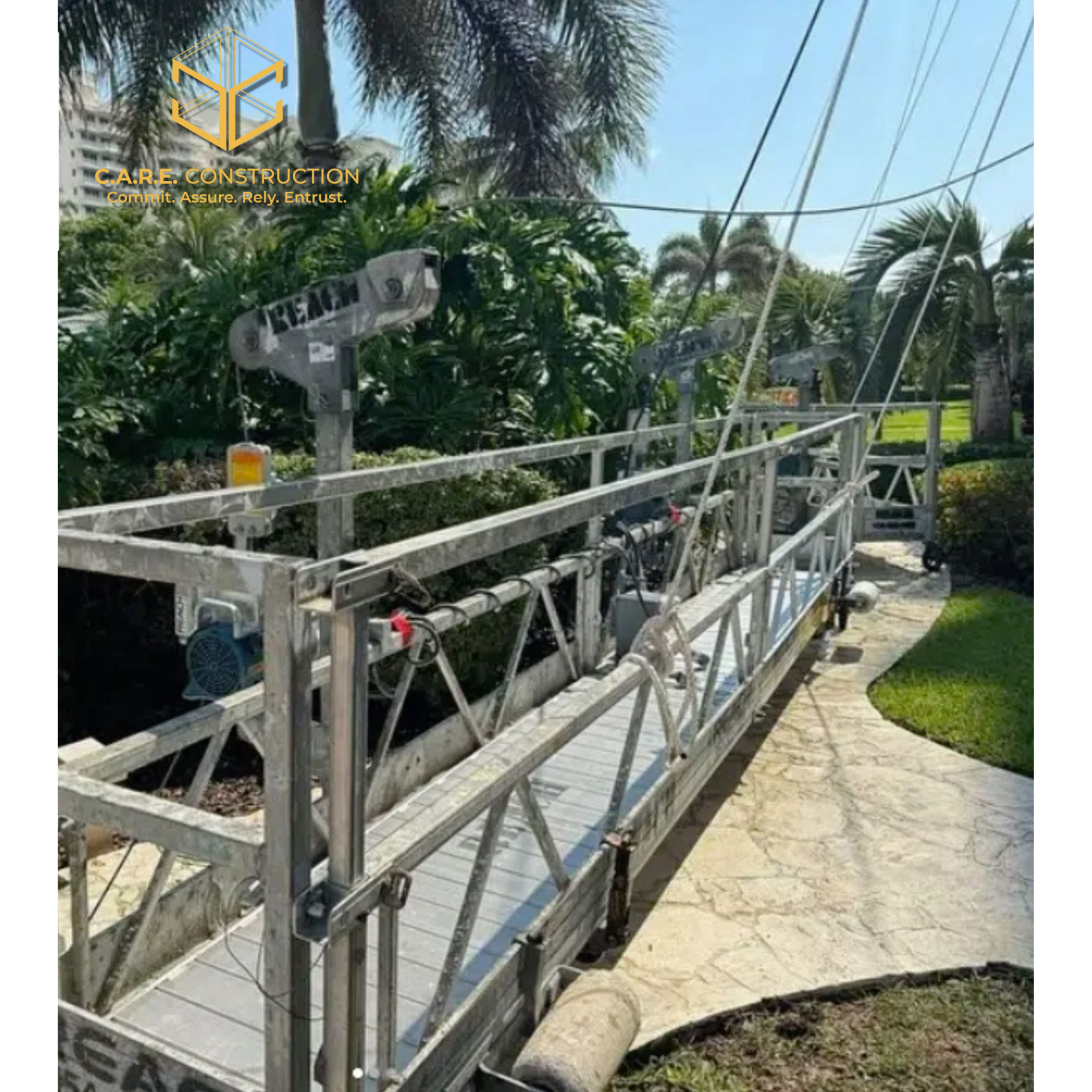 A group of people are working on the roof of a building.