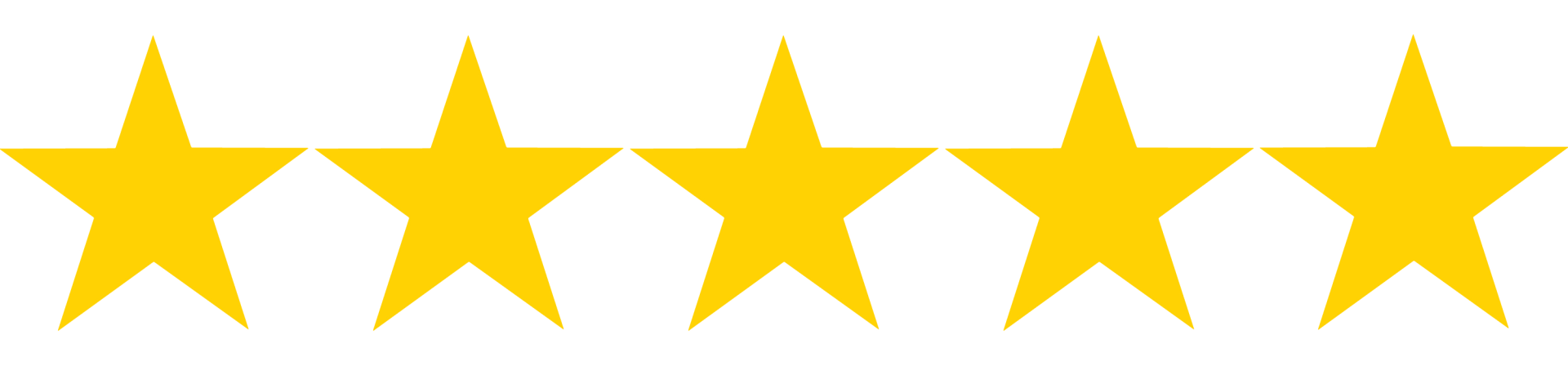 Five yellow stars are lined up in a row on a white background.