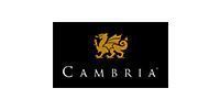 Cambria logo with gold dragon over black background and white text.