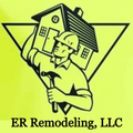 Construction worker carrying a house, holding a hammer, inside a triangle. "ER Remodeling, LLC" text below.