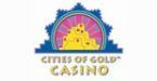 The logo for the cities of gold casino has a castle in the middle of it.