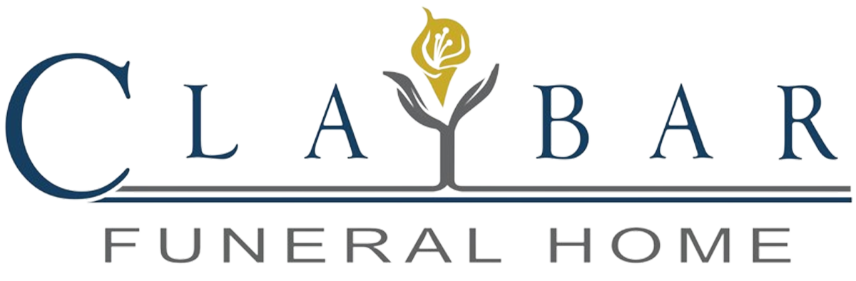a logo for clay bar funeral home with a candle in the middle .