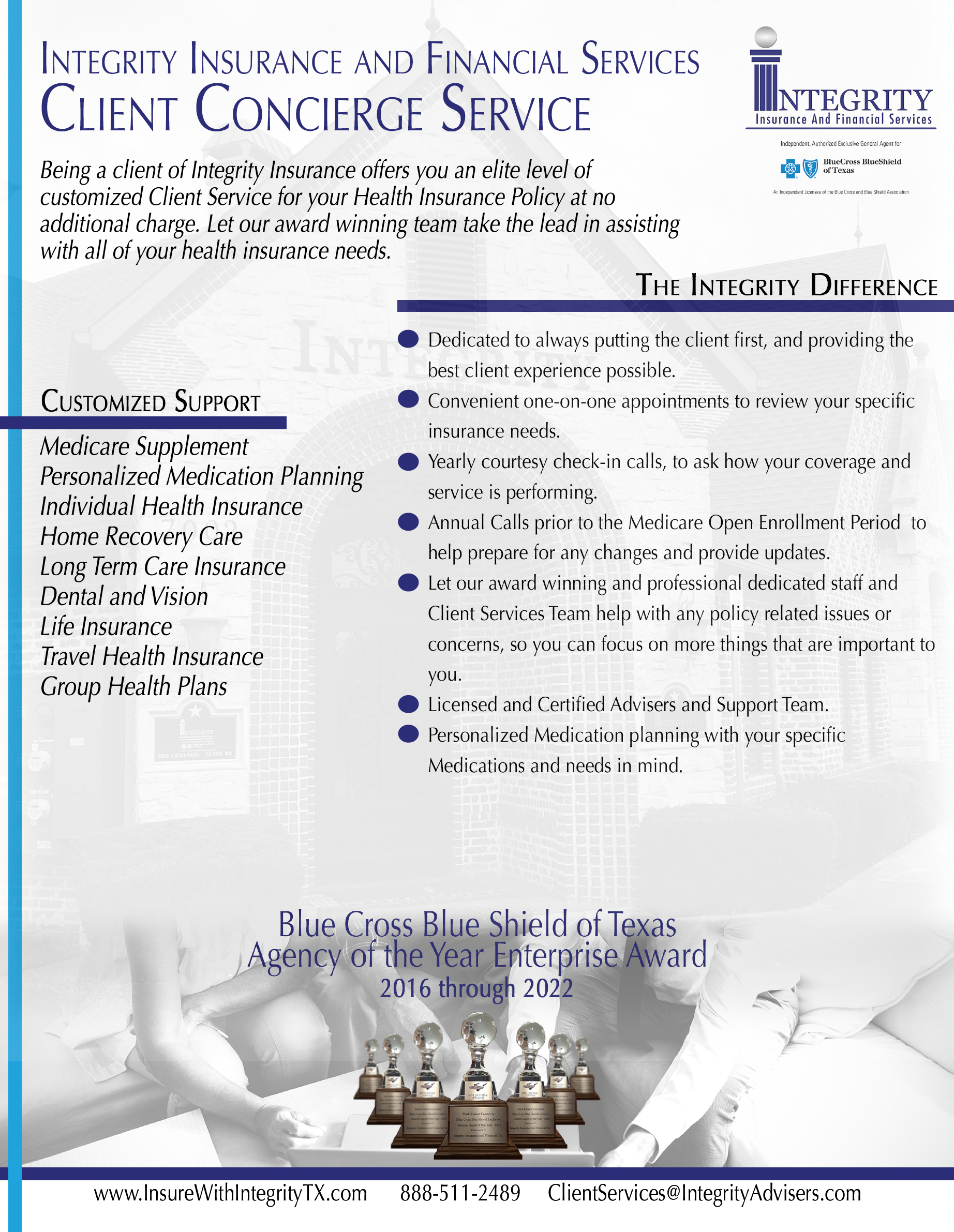 A flyer for insurance and financial services client concierge service