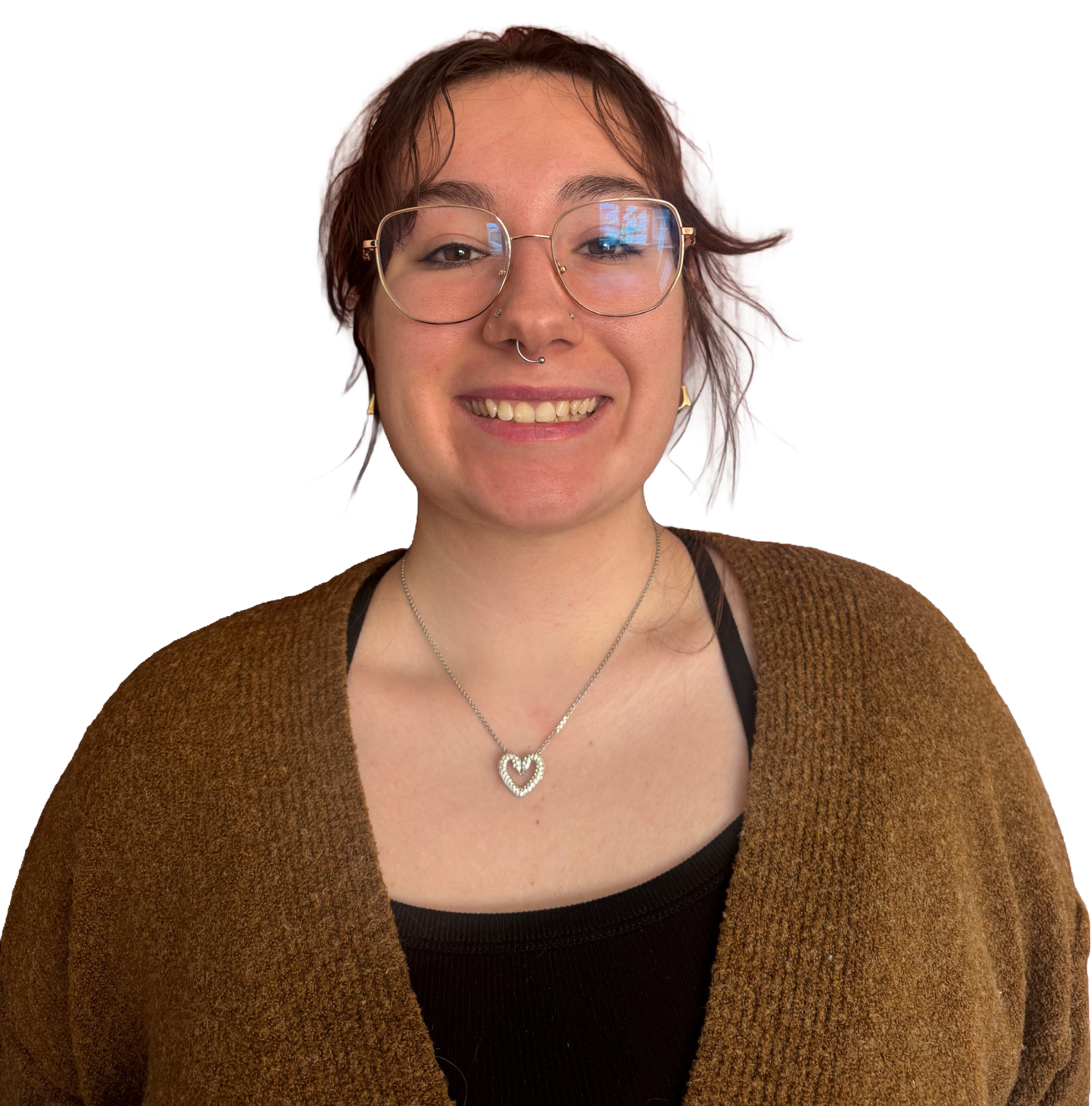 A woman with long blonde hair is wearing a black sweater