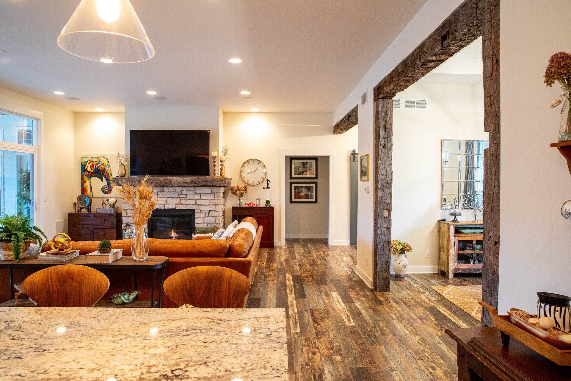 Beam, beams, entry way, header, posts, mantel