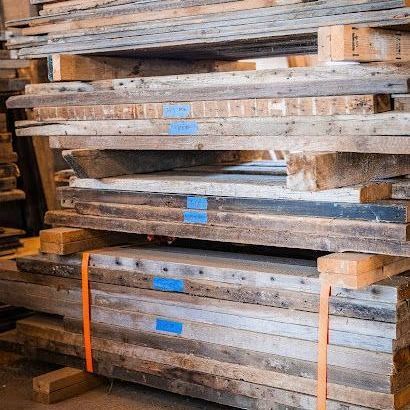 reclamed barn wood on the floor of a barn