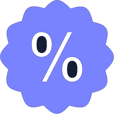 Blue badge with white percent symbol. | Fedel's Auto Care