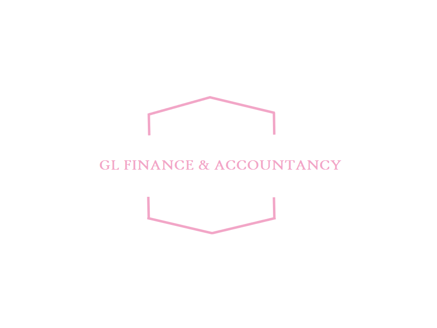 Roze geometrisch logo: tekst GL Finance & Accountancy erin.
