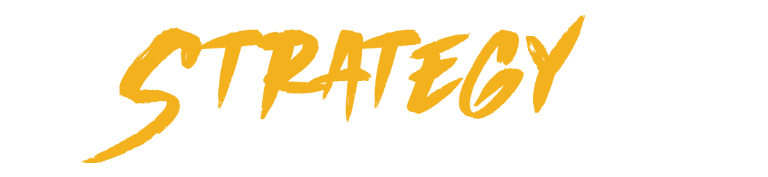 Yellow handwritten word “STRATEGY” on a white background.