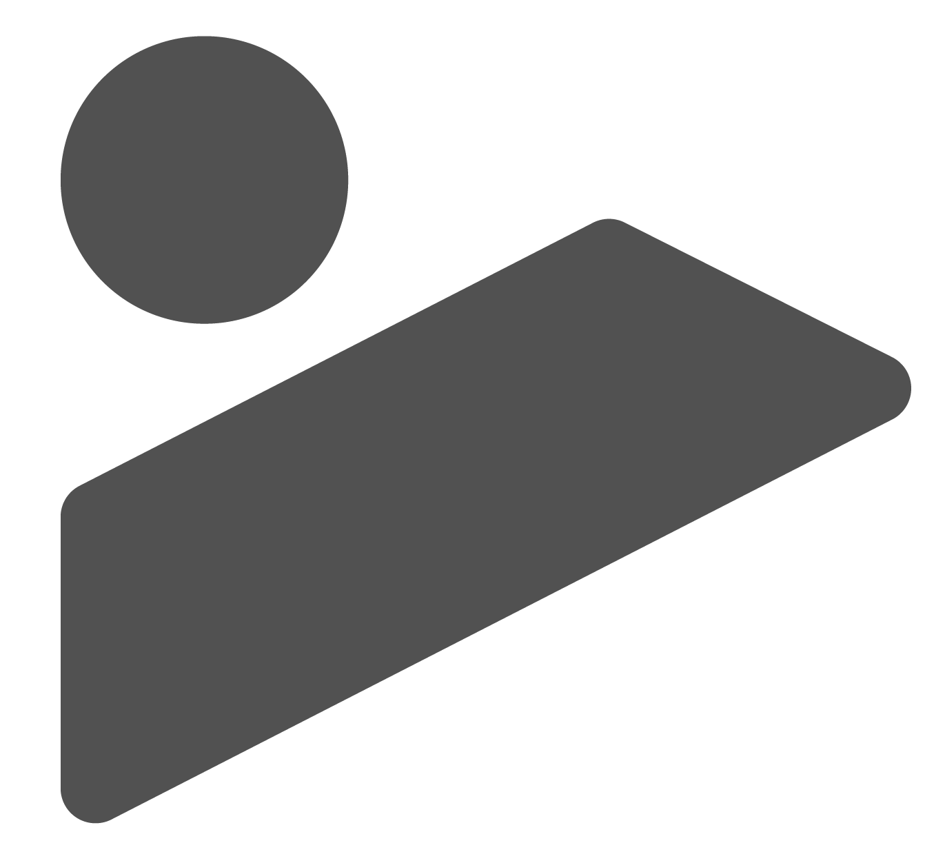 Gray geometric logo resembling a person leaning over a diagonal shape on a white background