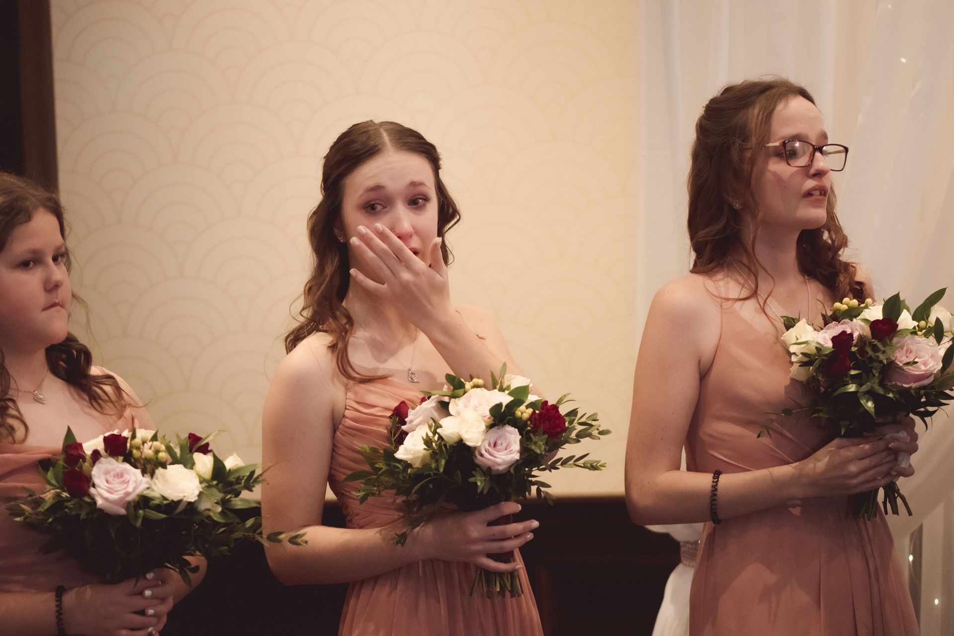 bridesmaid crying at the first kiss, Retro Suites Hotel, vintage wedding