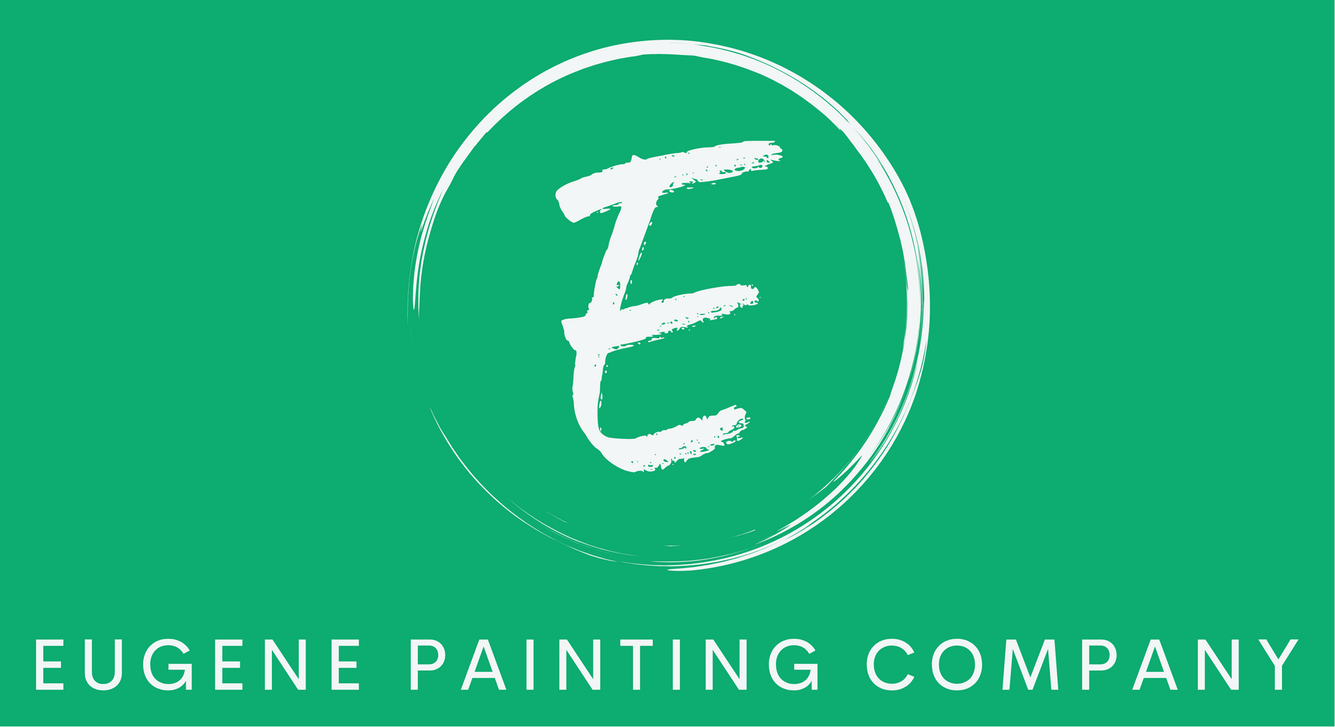 The logo for eugene painting company is a white letter e in a green circle.