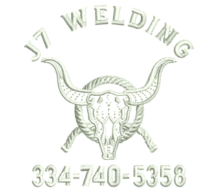 J7 Welding logo with a bull skull, rope, and phone number.