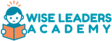 A wise leaders academy logo of a child reading a book.