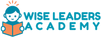 A wise leaders academy logo of a child reading a book.