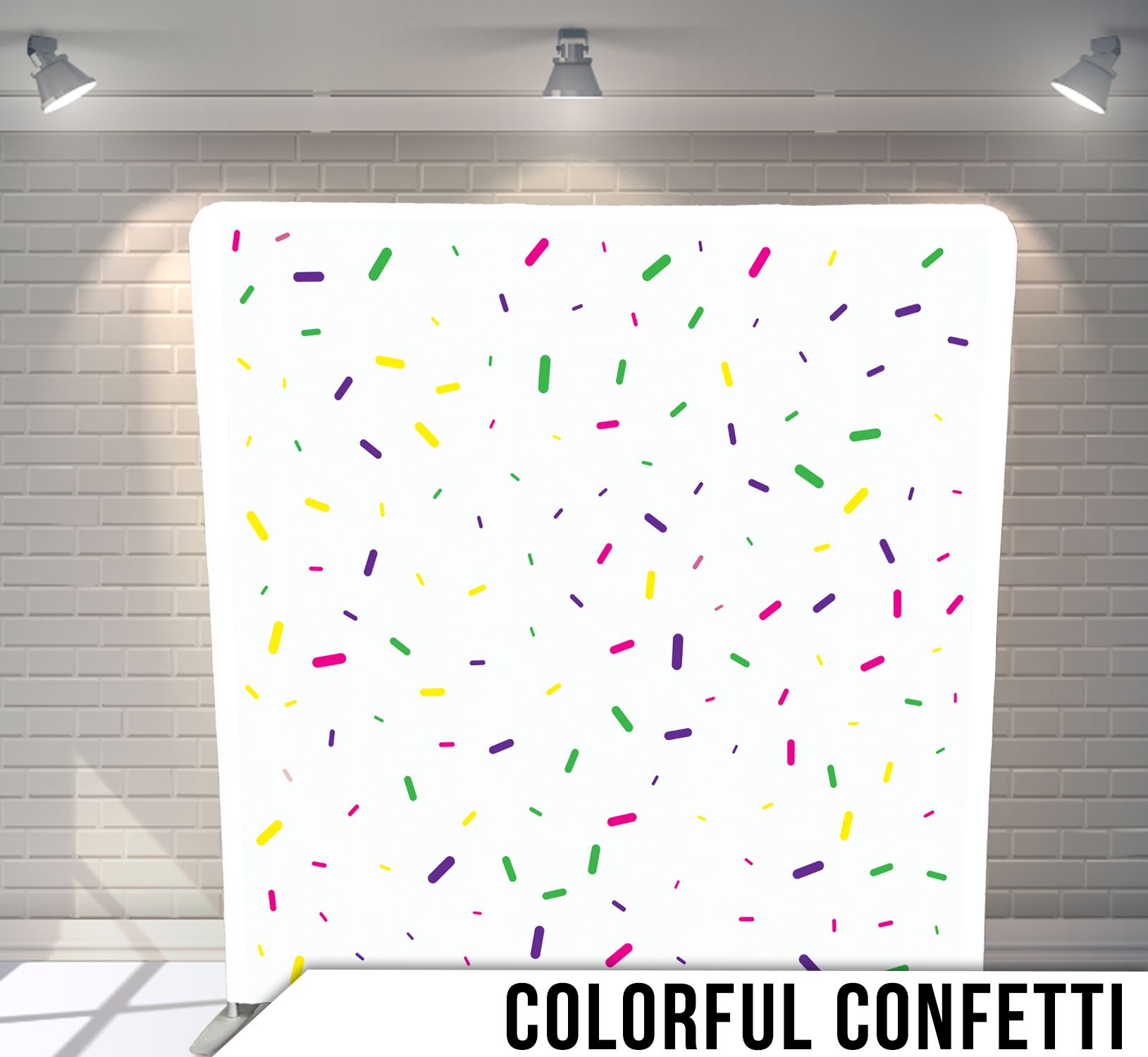 A white background with colorful confetti on it