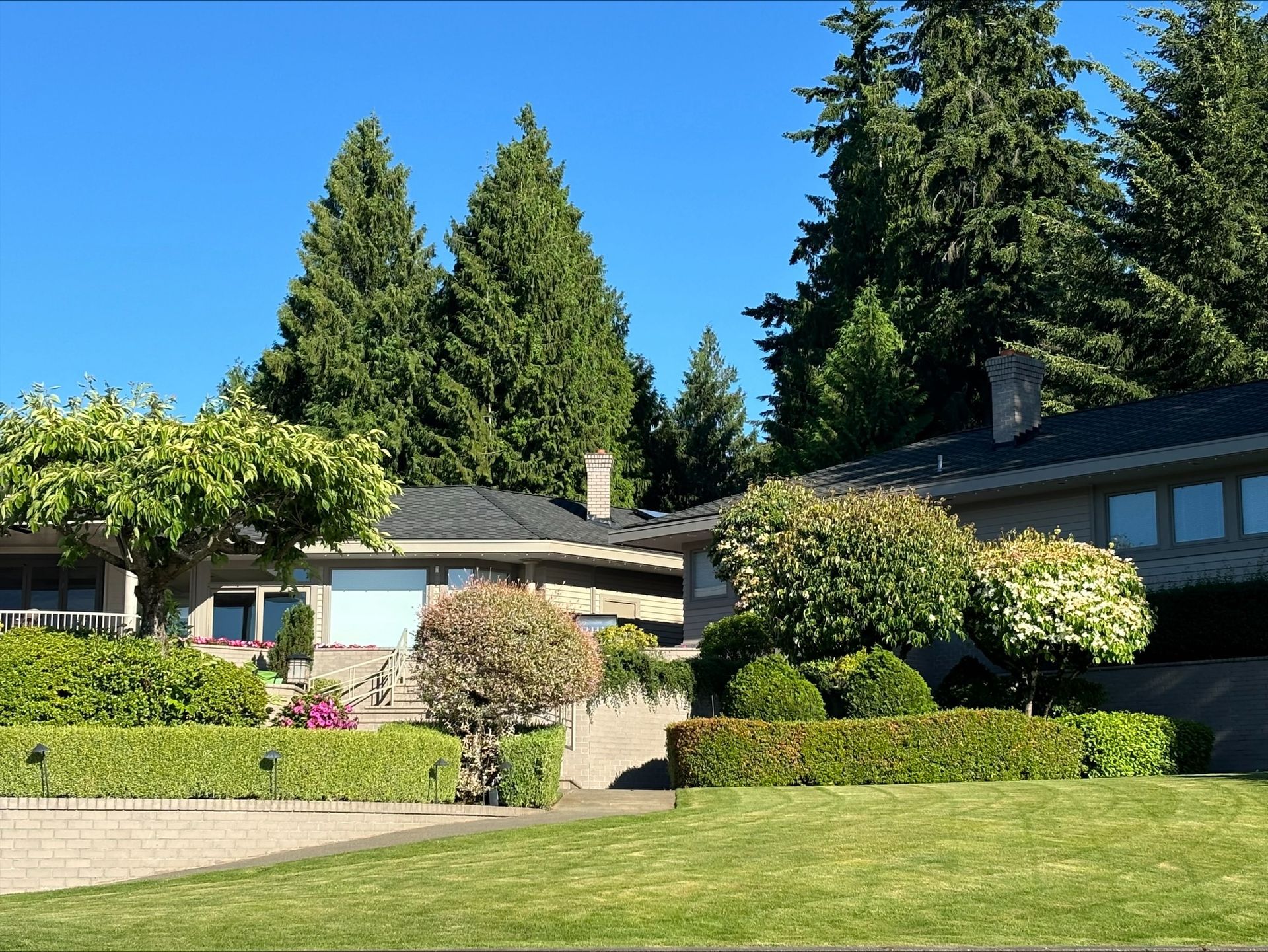 A man is cutting the grass with a lawn mower.