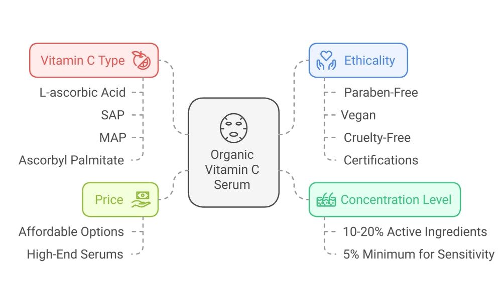 A diagram showing the ingredients of an organic vitamin c serum.