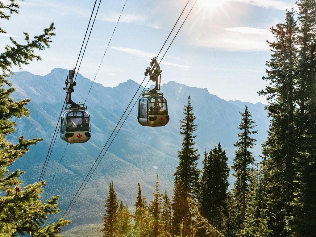 Gondola going up Sulphur Mountain in the Canadian Rockies
