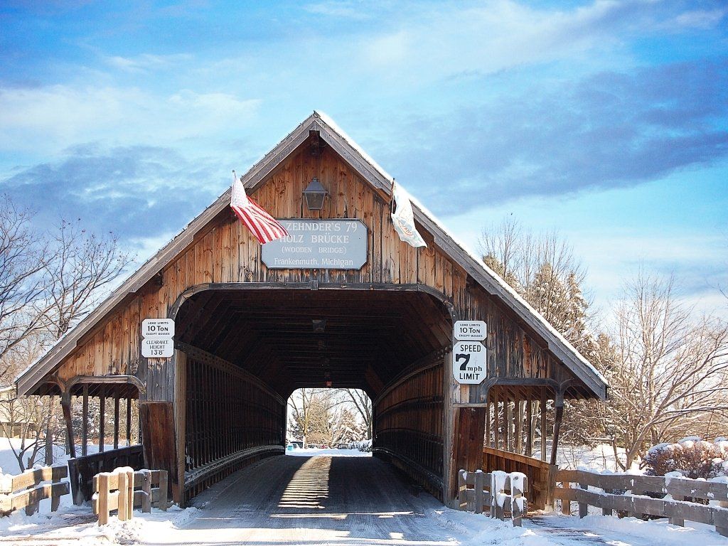 Frankenmuth Covered Bridge in winter